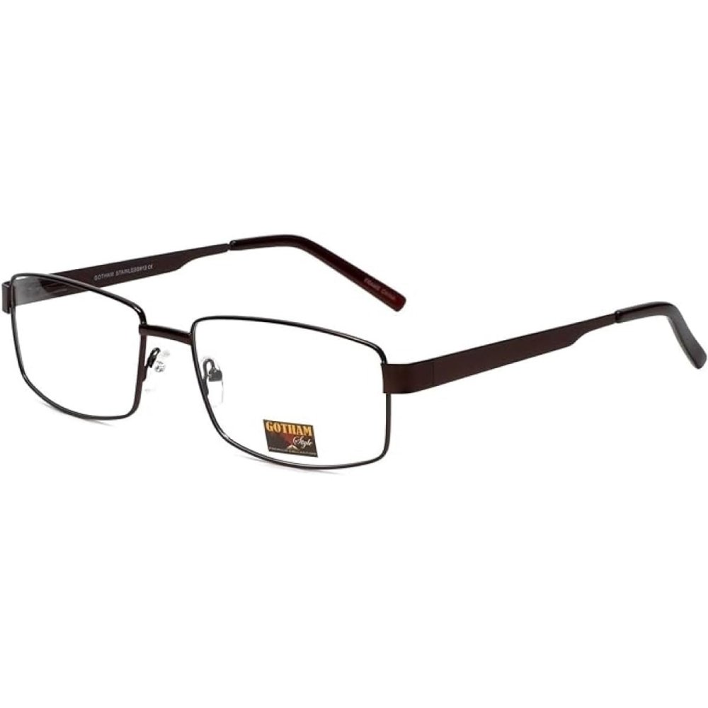Gotham Style GS13 Designer Reading Glasses +2.75 Brown Men Stainless Steel Durable Metal Eyeglass Trendy Reader w/Hard Case