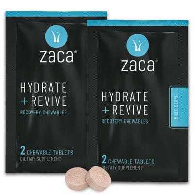Zaca Recovery Chewable Supplement | Hydrate + Revive | Party, Travel, Exercise & Altitude | Non-Sugar & Non-Gluten | Mixed Berry, 2 Packets = 4 Tablets