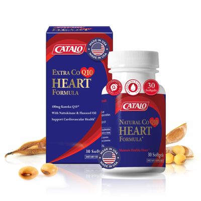 CATALO Extra CoQ10 Formula - 100mg Coenzyme Q10, Flaxseed Oil, Fermented Soybean Extract, 60 Softgels, Gluten-Free