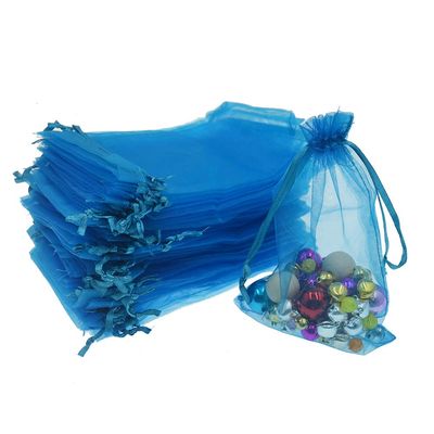 100Pcs Organza Gift Bags 7x9 Inches Lake Blue - Small Mesh Drawstring Bags for Christmas (7x9" Lake Blue)
