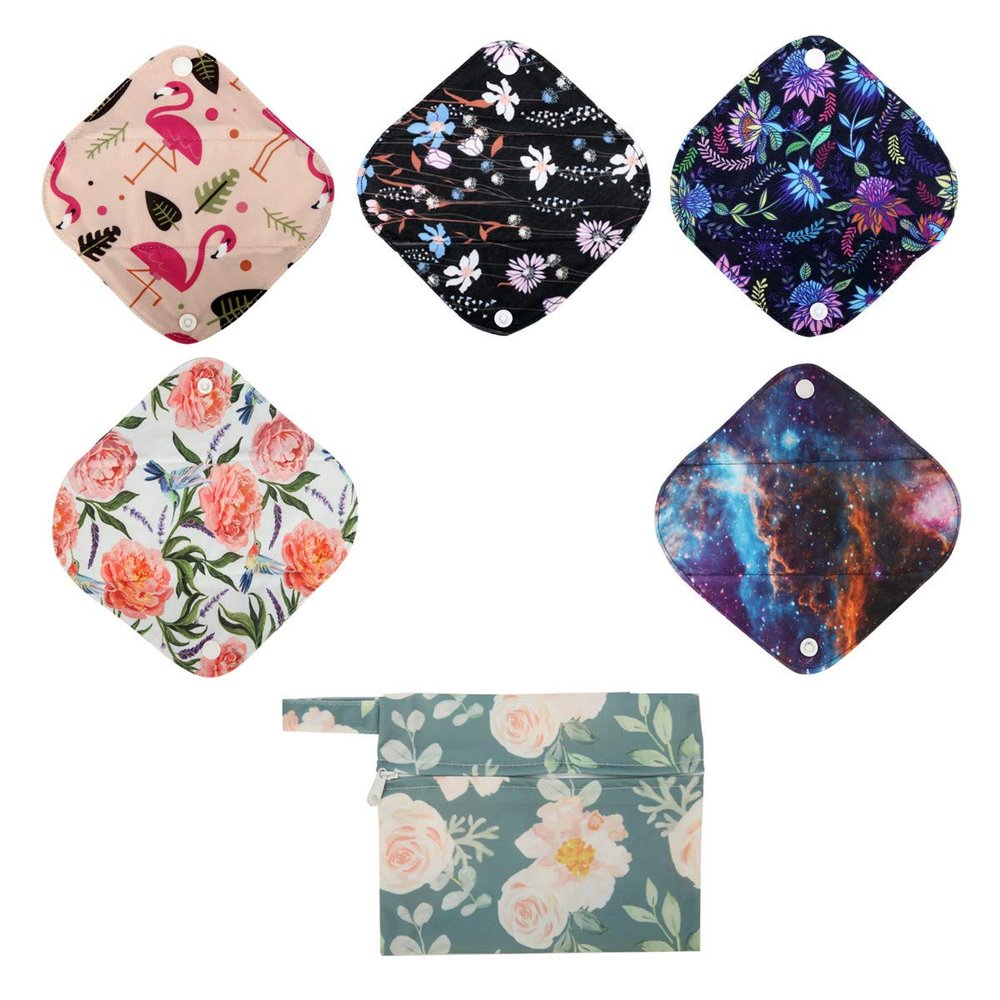 5 XS Panty Liners 1 Wet Bag Cloth Menstrual Pads Reusable Washable (Floral, XS Panty Liners)