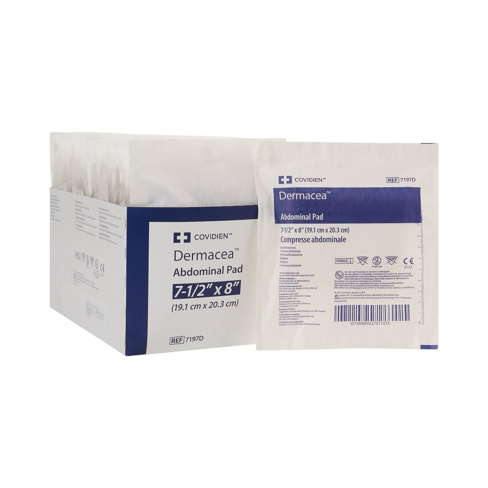 71972000 Abdominal Pad Dermacea NonWoven/Fluff 7-1/2 X 8 Inch Rectangle Sterile