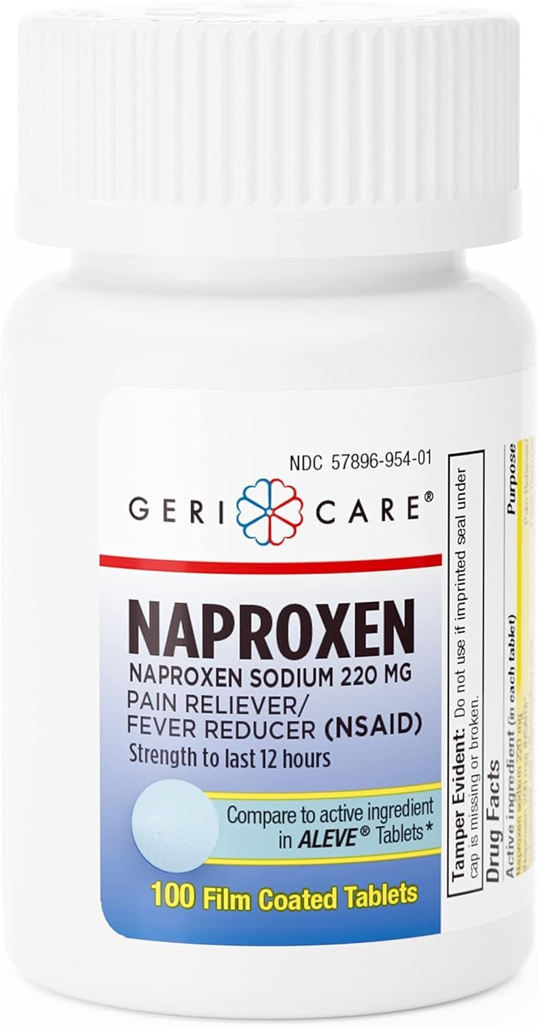 GeriCare Naproxen Sodium Tablets, 220mg (100 Count)- NSAID Extra-Strength Pain Relief for Headache, Arthritis, Muscle Aches, Menstrual Cramps- Film-Coated Naproxen, Anti-Inflammatory & Fever Reducer