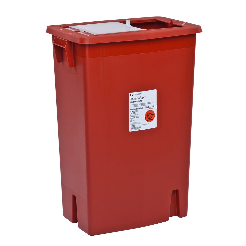 Cardinal Health Monoject Biohazardous Sharps Container, Slide Lid, Red, 12 Gallon, 8935, Case of 10