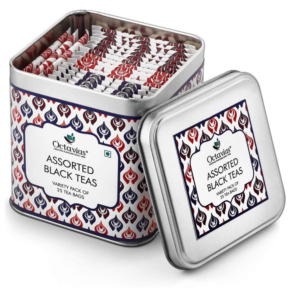 Octavius Assorted Black Tea Sampler Pack  25 Tea Bags, 3 Flavors: Darjeeling, Assam, Indian Masala | Premium Black Tea Variety Pack