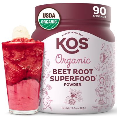 KOS Organic Beet Root Powder, USDA Organic - Natural Nitric Oxide Booster, Superfood Plant Based Beetroot Antioxidant, Supports Active Lifestyle & Healthy Circulation, Soy & Gluten-Free - 90 Servings