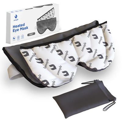 ZOMAPLE Heated Eye Mask, Grey Soothing Moist Heat for Dry, Tired Eyes Quick Microwave Prep, Adjustable Strap, Travel Pouch & Plush Washable Cover Reusable, Cord-Free Warm Compress for Eyes