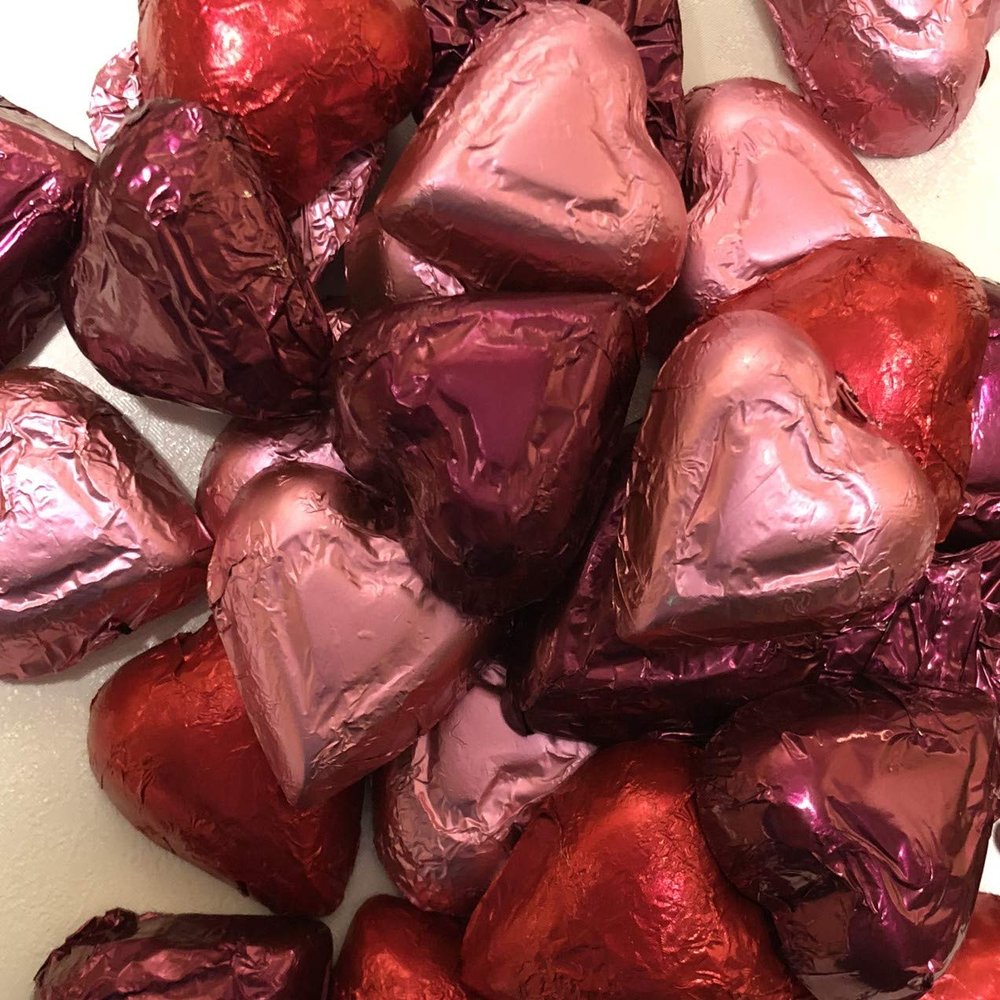 Assorted Milk and Dark Chocolate Hearts Red, Pink and Burgundy - 1 LB Premium Valentine's Chocolate