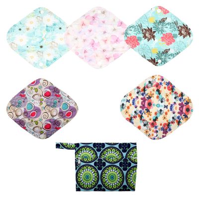 5 Small Panty Liners 1 Wet Bag Cloth Menstrual Pads Reusable Washable (Peacock, S Panty Liners)