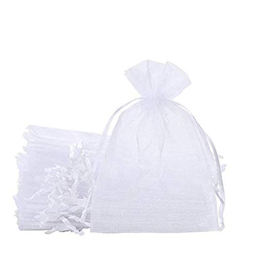 100 PCS 5x7 inches Organza Drawstring Bags Candy Jewelry Pouches for Wedding Baby Birthday Party Christmas (White, 5x7")