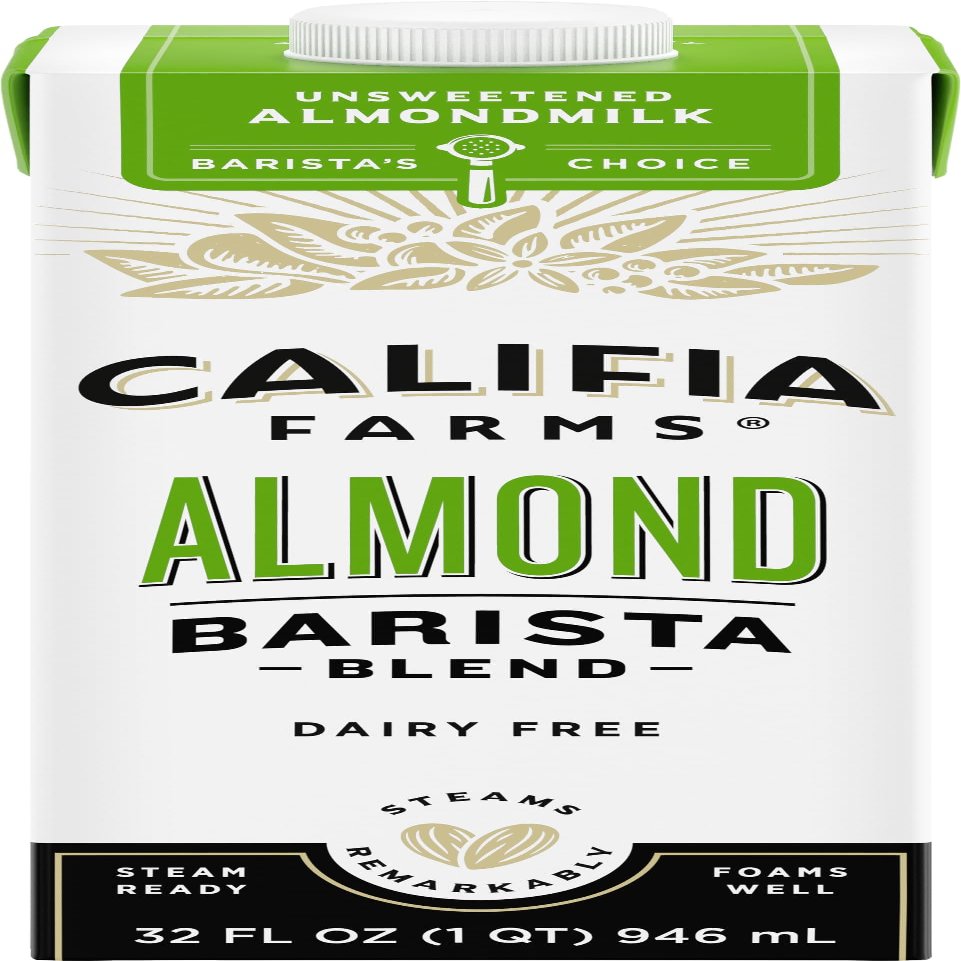 Califia Farms - Unsweetened Almond Barista Blend Almond Milk, 32 Oz, Shelf Stable, Dairy Free, Plant Based, Vegan, Gluten Free, Non GMO, Sugar Free, Milk Frother, Creamer