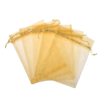 100 PCS 5x7 inches Organza Drawstring Bags Candy Jewelry Pouches for Wedding Baby Birthday Party Christmas (Gold, 5x7")