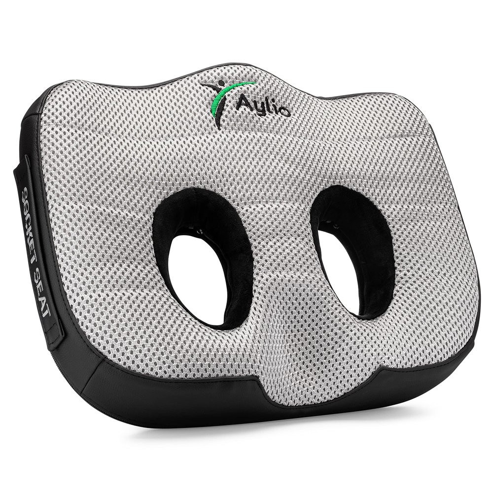 Aylio Socket Seat Cushion for Sit Bone and Back Pressure Relief, Butt, Tailbone, Hip, Hamstring, Posture Support - Firm Memory Foam Comfort Ischial Tuberosity Pillow for Desk Chair or Car