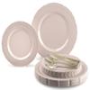 " OCCASIONS " 150pcs set (25 Guests)-Extra Heavyweight Vintage Wedding Disposable/Reusable Plastic Plates (25 x 11'' + 25 x 8.25'') + Silverware (Chateau Collection in Blush Pink) view 1
