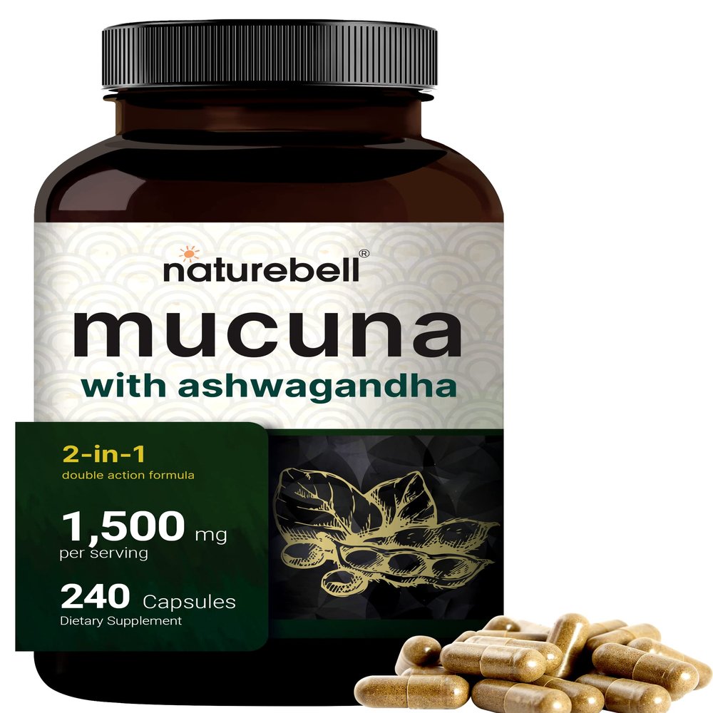 Mucuna Pruriens Capsules, Triple Strength 1500mg Per Serving, 2 in 1 Formula, Made with Mucuna and Ashwagandha, 240 Capsules, Potent Seed Extract, Positive Mood, Relaxation & Restoration Support