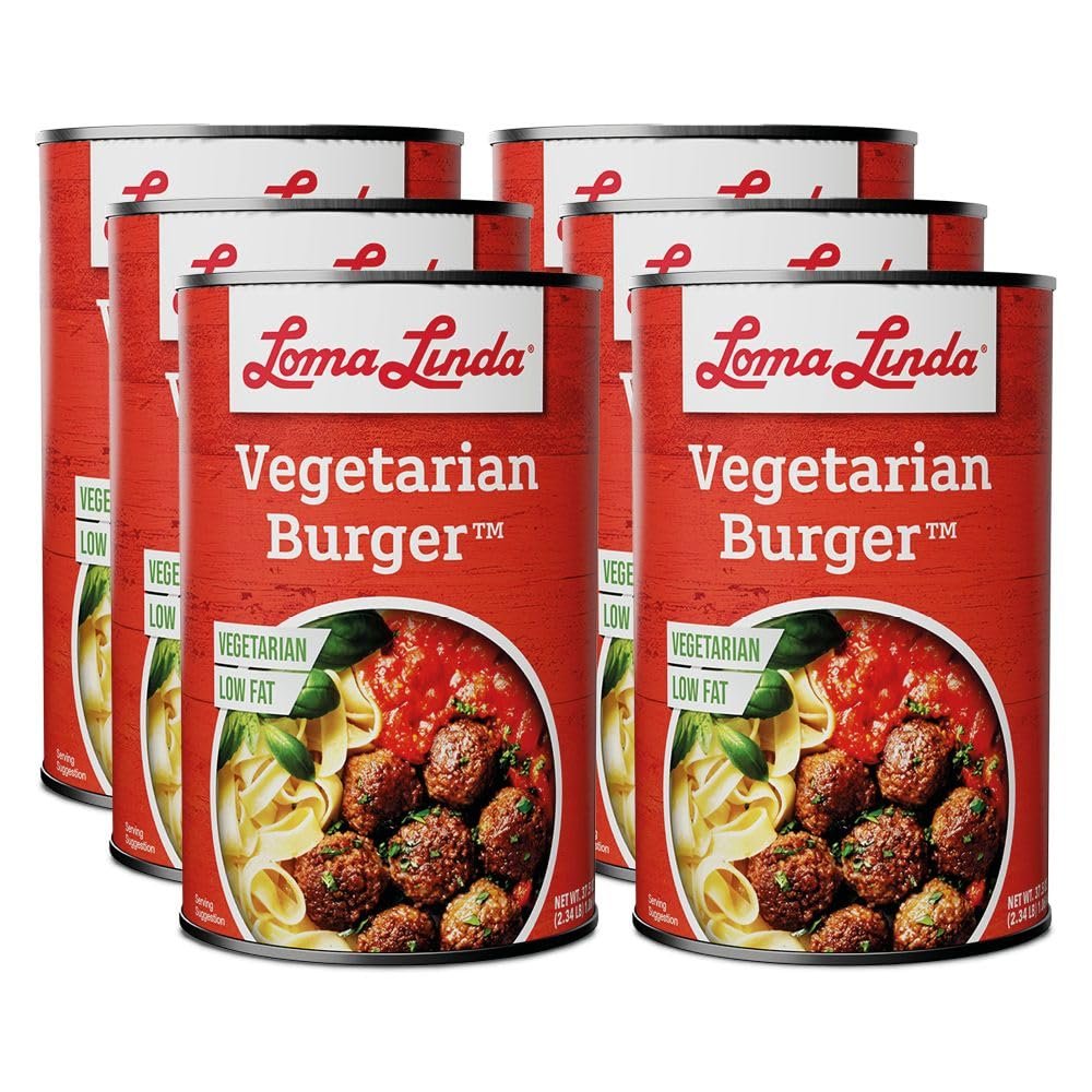 Loma Linda Vegetarian Burger, 37.5 oz  Plant-Based Protein, Shelf-Stable, Vegan & Non-GMO, Ready-to-Serve Meal Option (6 Pack)