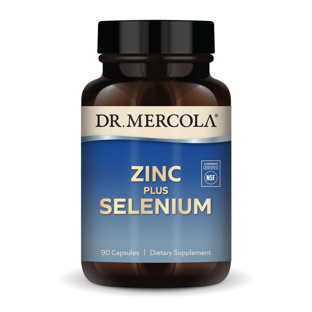 Dr. Mercola Zinc Plus Selenium - Mineral Blend Supplement - for Immune, Brain & Respiratory Support - Contains Zinc Glycinate Chelate & Copper - GMO-Free & Gluten-Free - 90 Capsules (90 Servings)