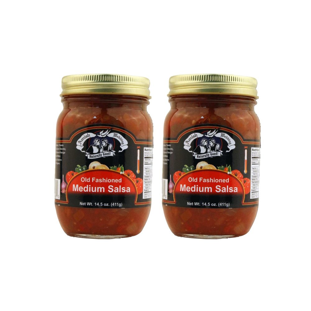 Amish Wedding Kettle Cooked Salsa, Thick and Chunky Pack of 2 14.5 ounce Jars, Medium Heat