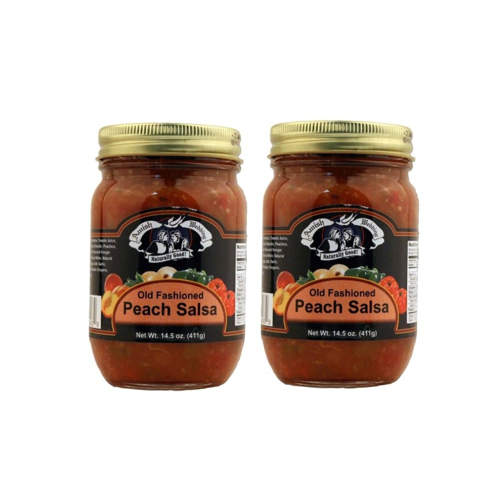 Amish Wedding Kettle Cooked Salsa, Thick and Chunky Pack of 2 14.5 ounce Jars, Peach
