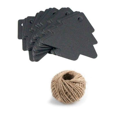 AKOAK 100 Pieces Blank Black Christmas Tree Gift Tags Black Paper Card Gift Wrap Tags with 100 Feet Natural Jute Twine