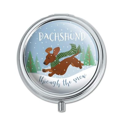 Dachshund Dashing Through The Snow Winter Christmas Pill Case Trinket Gift
