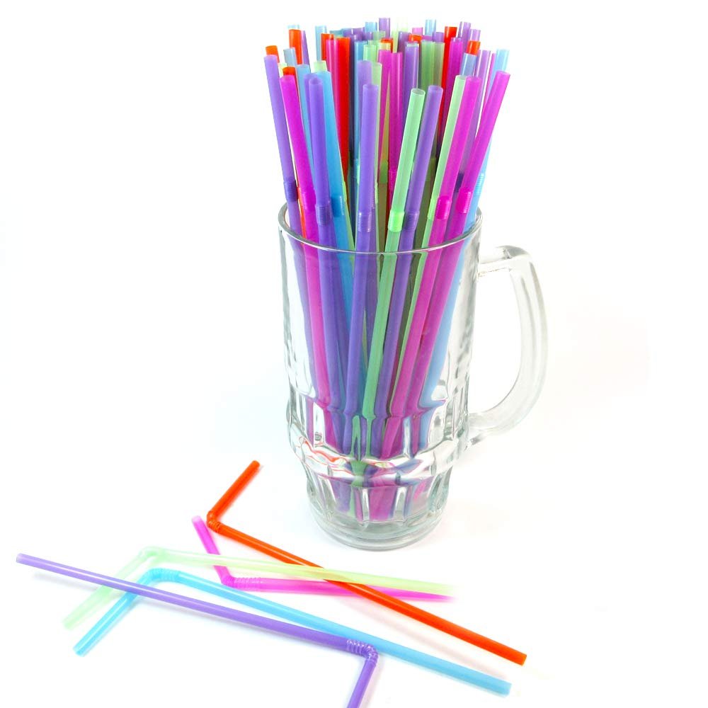 150 Ct Flexible Bendy Long Straws Plastic Party Bar Drinking Supplies Fun Colors