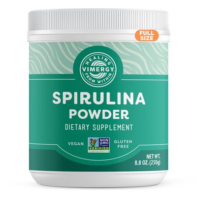 Vimergy Spirulina Powder  Concentrated Plant Protein Supports Immune Health & Cardiovascular Function  Vegan, Kosher, Gluten-Free  250g