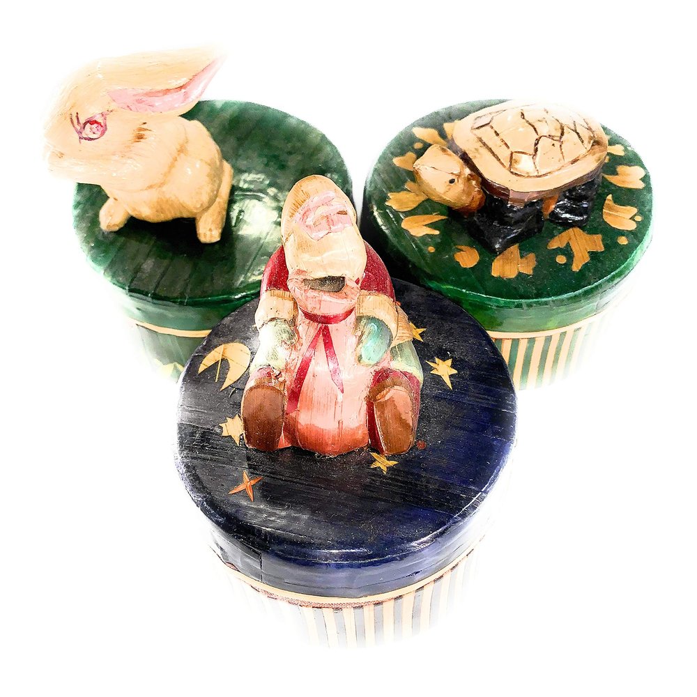 Christmas 3 Boxes Hand Made Wheat Straw of Rice with Figure