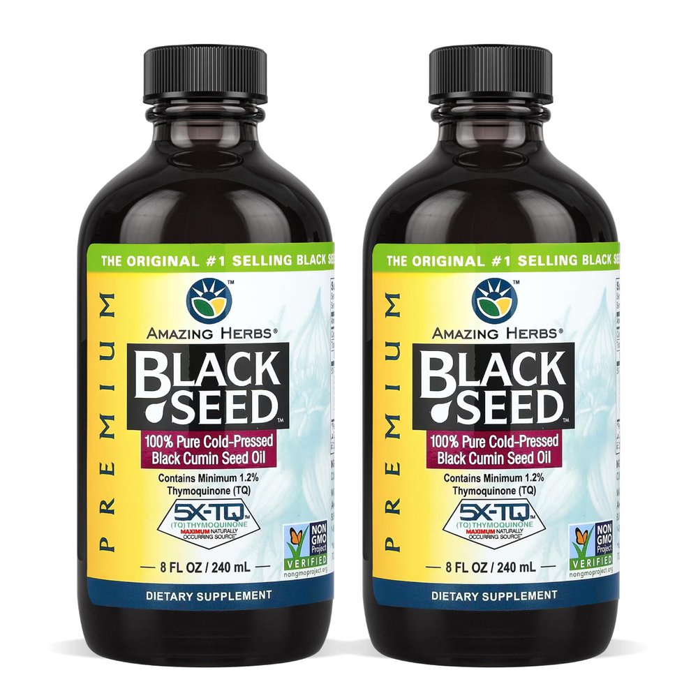 Amazing Herbs Premium Black Seed Oil - Gluten Free, Non GMO, Cold Pressed Nigella Sativa Aids in Digestive Health, Immune Support, Brain Function - 8 Fl Oz (Pack of 2)