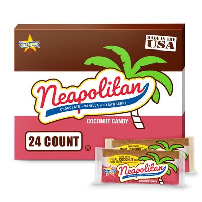 Atkinson's Neapolitan Coconut Bar Strawberry Vanilla Chocolate 1.65oz 24ct Pack