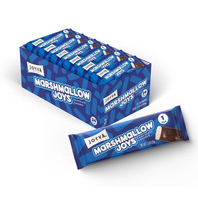 Joyva Marshmallow Joys | Pack of 24, 1.3oz | Chocolate Covered Candy Bars | Kosher Parve | Free of Dairy, Gluten, Soy, and Preservatives