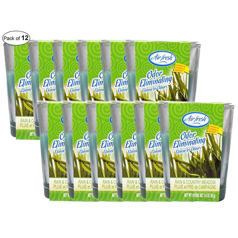 Air Fresh 3 Oz Odor Eliminating Candle- Rain & Country Meadow (Pack of 12)