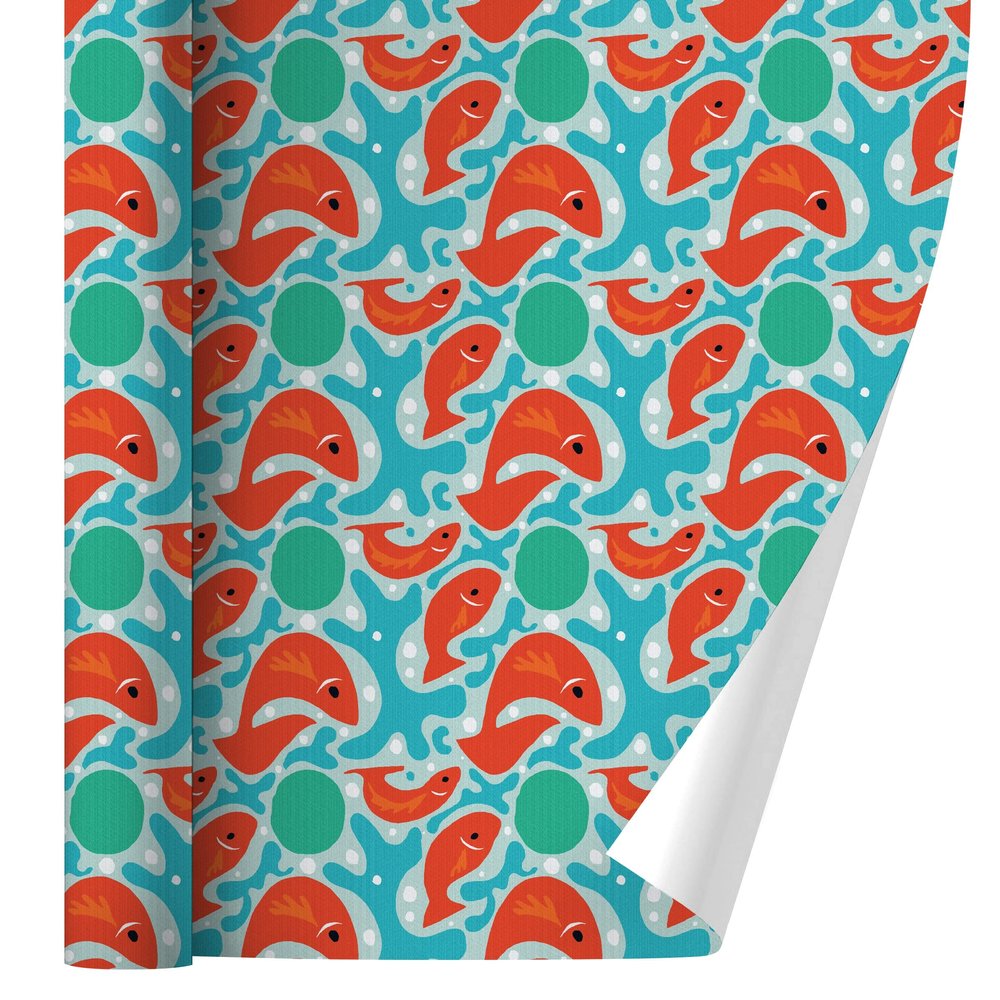 GRAPHICS & MORE Artsy Orange Fishes on Blue Pattern Gift Wrap Wrapping Paper Rolls