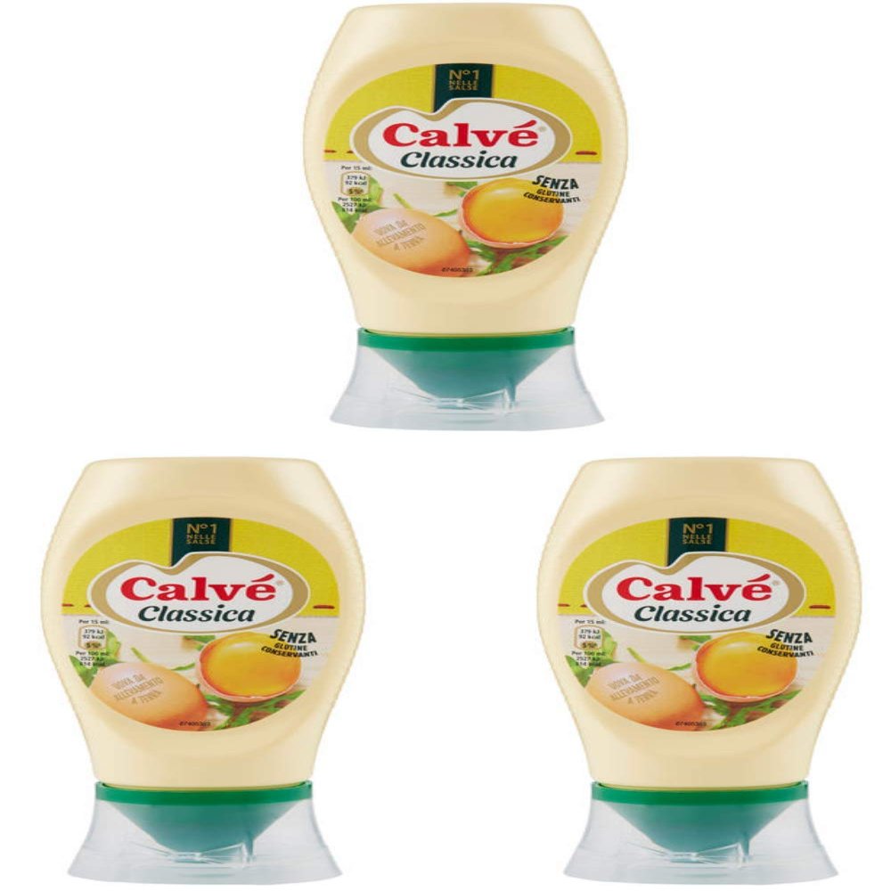 Calv: "Classica" Gluten Free Italian Mayonnaise * 250ml "Top Down" Bottle * Pack of 3 [ Italian Import ]