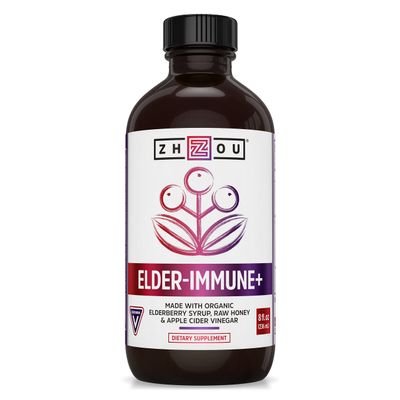 Zhou Nutrition Elder-Mune+ Syrup - Organic Black Elderbery Syrup for Adults, Immune Support Elixir with Apple Cider Vinegar, Echinacea Tincture, Natural Wellness - 8 Fl Oz Glass Bottle
