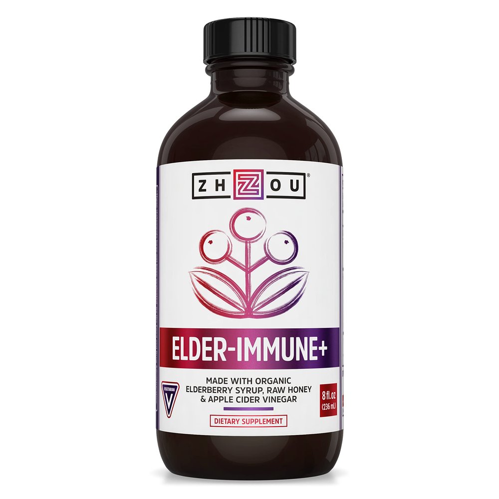Zhou Nutrition Elder-Mune+ Syrup - Organic Black Elderbery Syrup for Adults, Immune Support Elixir with Apple Cider Vinegar, Echinacea Tincture, Natural Wellness - 8 Fl Oz Glass Bottle