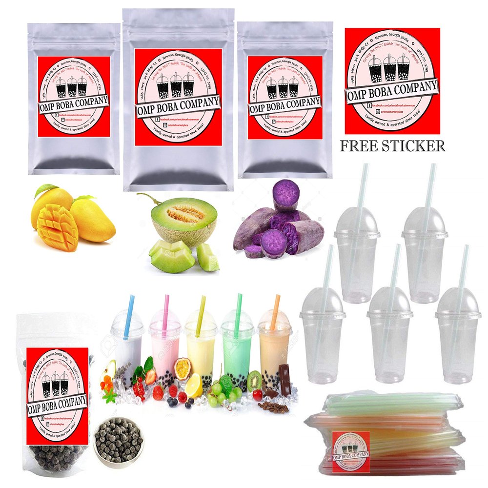 JUMBO Boba Bubble Tea Kit DIY Makes 30+ Drinks DIY by OMP BOBA COMPANY MANGO, TARO, & HONEYDEW