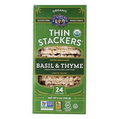 Lundberg Organic Thin Stackers, Basil & Thyme, 6 Oz, Gluten-Free, Vegan, Kosher, Usda Certified Organic, Non-Gmo Verified, Whole Grain Brown Rice, 6 Oz