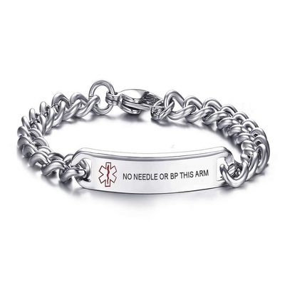 VNOX 8MM Stainless Steel NO?Needle?OR?BP?This?ARM ID Tag Medical Alert Emergency Bracelet for Unisex,8.0"