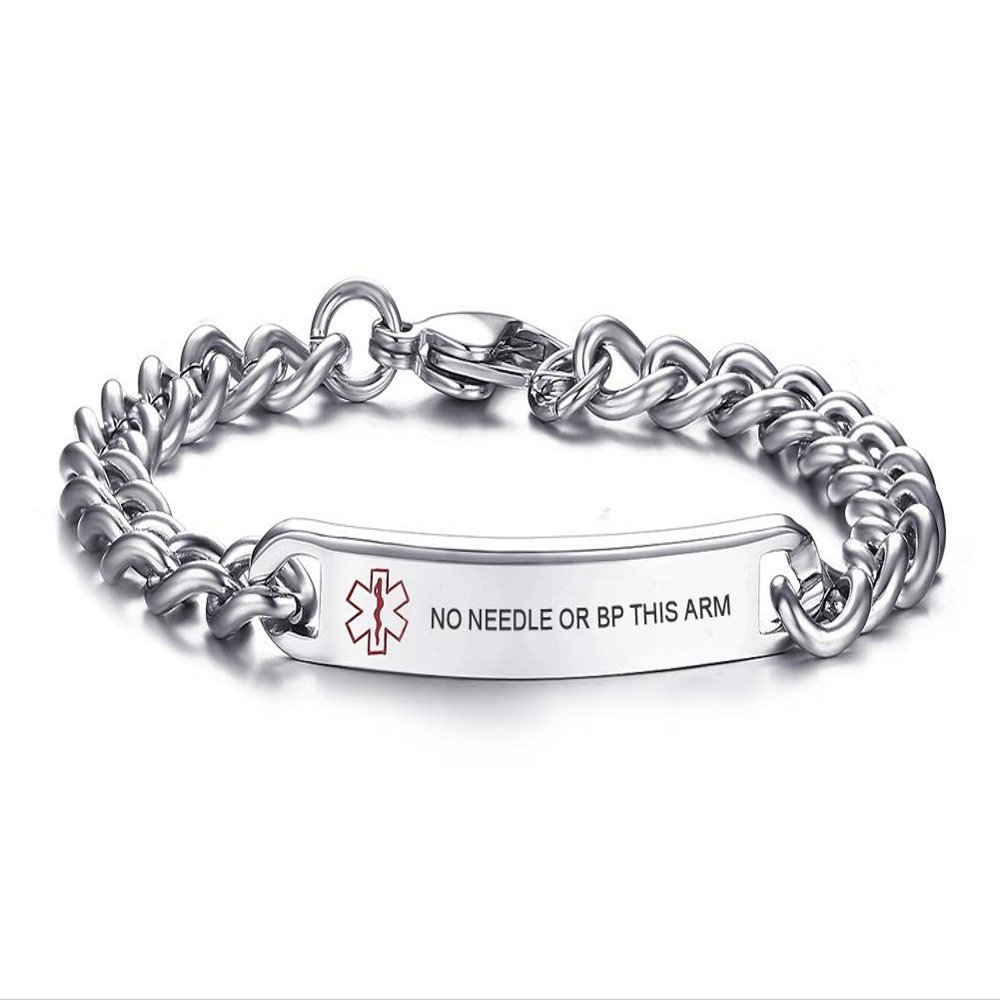 VNOX 8MM Stainless Steel NO?Needle?OR?BP?This?ARM ID Tag Medical Alert Emergency Bracelet for Unisex,8.0"
