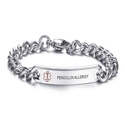 VNOX 8MM Stainless Steel PENICILLIN?Allergy ID Tag Medical Alert Emergency Bracelet for Unisex,8.0"
