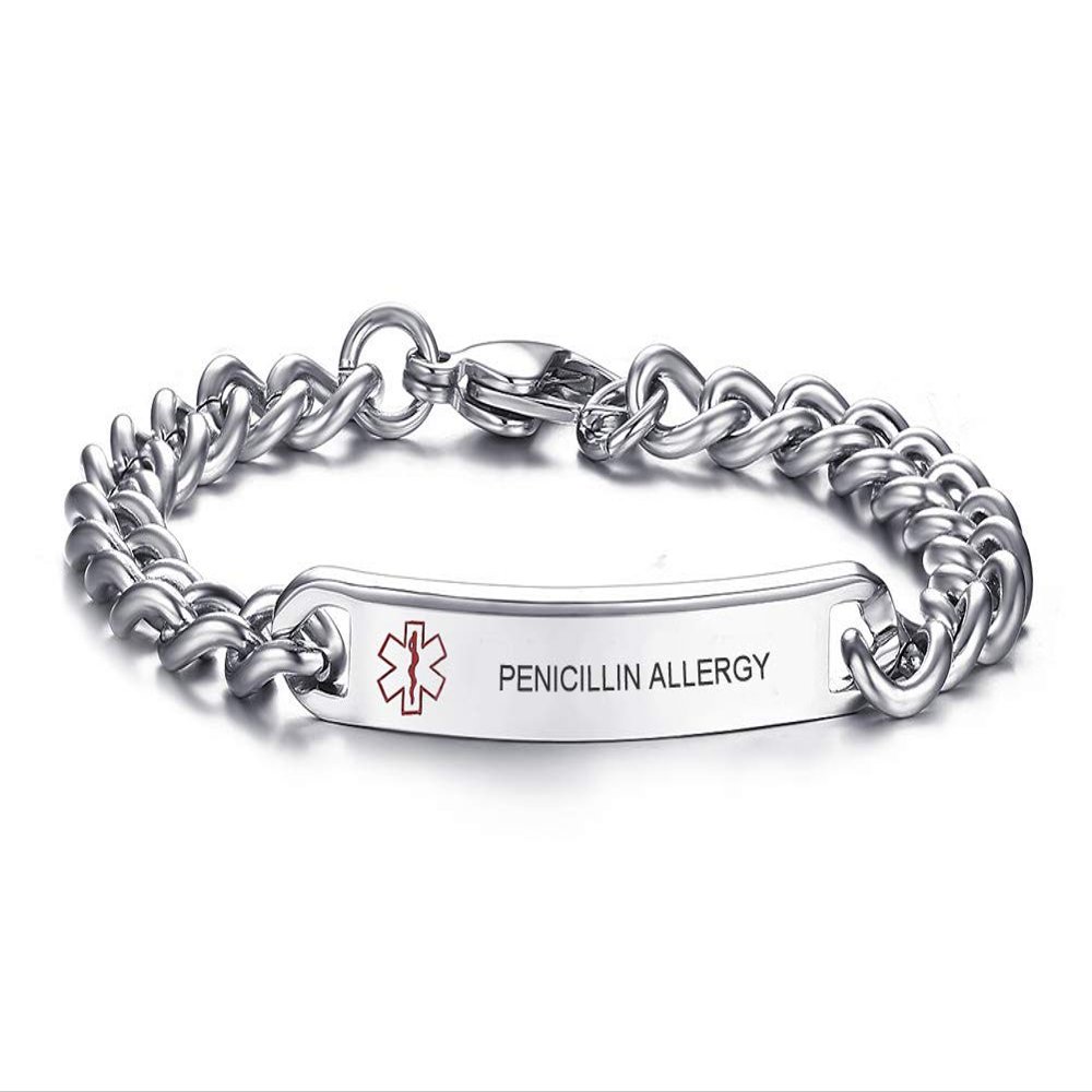 VNOX 8MM Stainless Steel PENICILLIN?Allergy ID Tag Medical Alert Emergency Bracelet for Unisex,8.0"