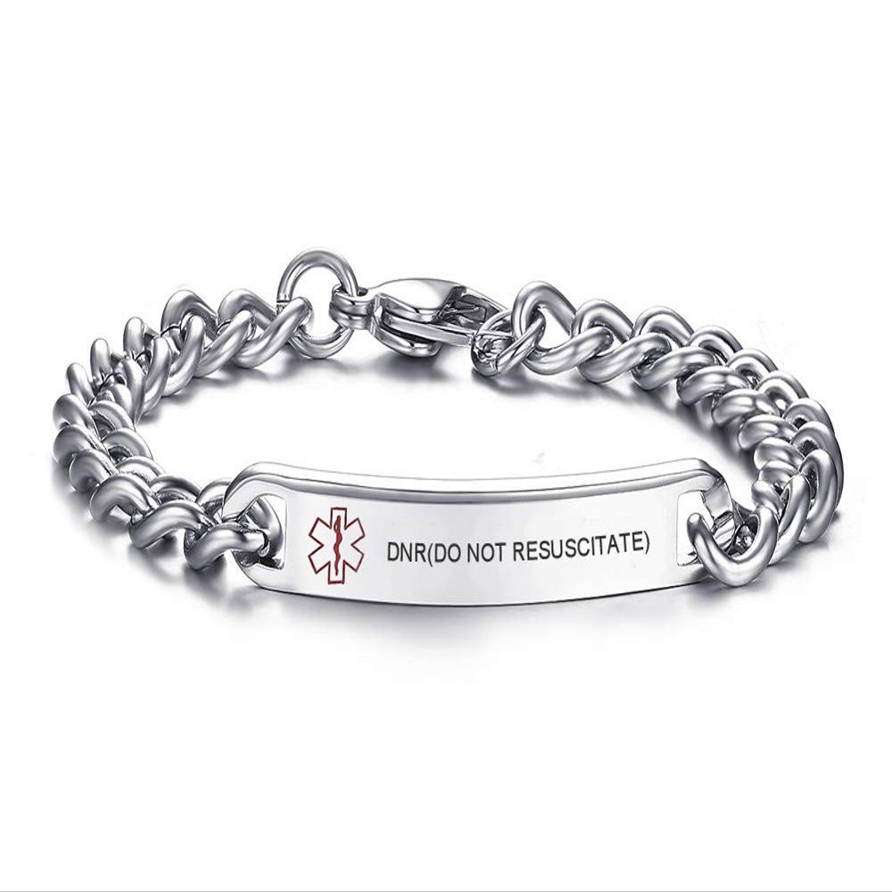 VNOX 8MM Stainless Steel DNR(DO NOT RESUSCITATE) ID Tag Medical Alert Emergency Bracelet for Unisex,8.0"