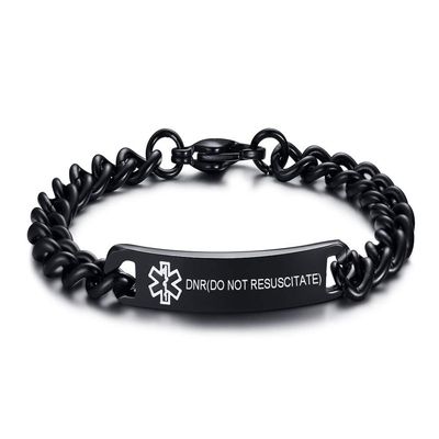 VNOX Black Stainless Steel DNR(DO?NOT?RESUSCITATE) Medical Alert ID Tag Link Chain Bracelet for Unisex
