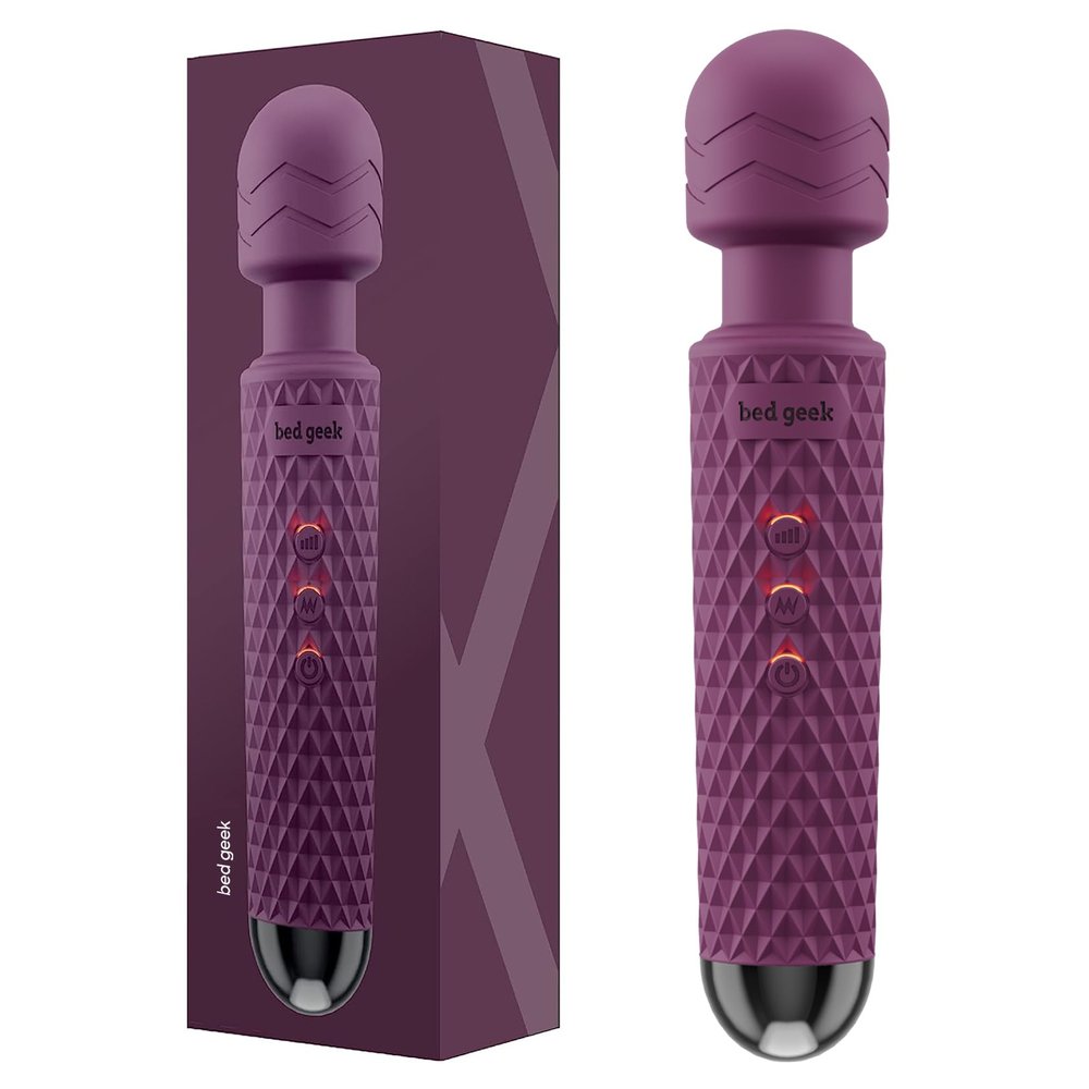 bed geek Cordless Personal Massage Wand  Waterproof & USB Rechargeable, Skin-Soft Silicone, 20 Vibration Patterns, 8 Speed Settings, Memory Function for Relaxation and Muscle Comfort