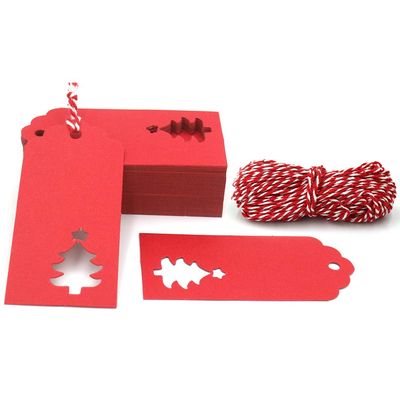100 PCS Red Christmas Tree Gift Tags Paper Tags with String Gift Wrapping Tags Blank Gift Tag Vintage Wedding Craft Hang Tags