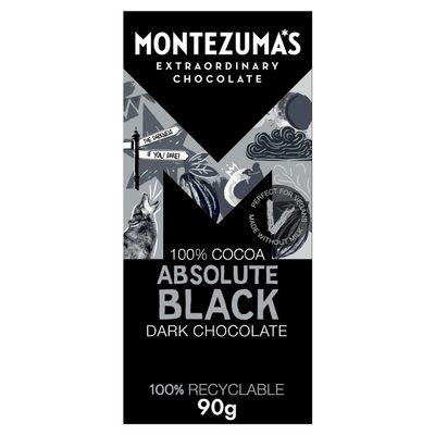 Montezuma Dark Chocolate Absolute Black 100% Cocoa 90g (Pack of 9)