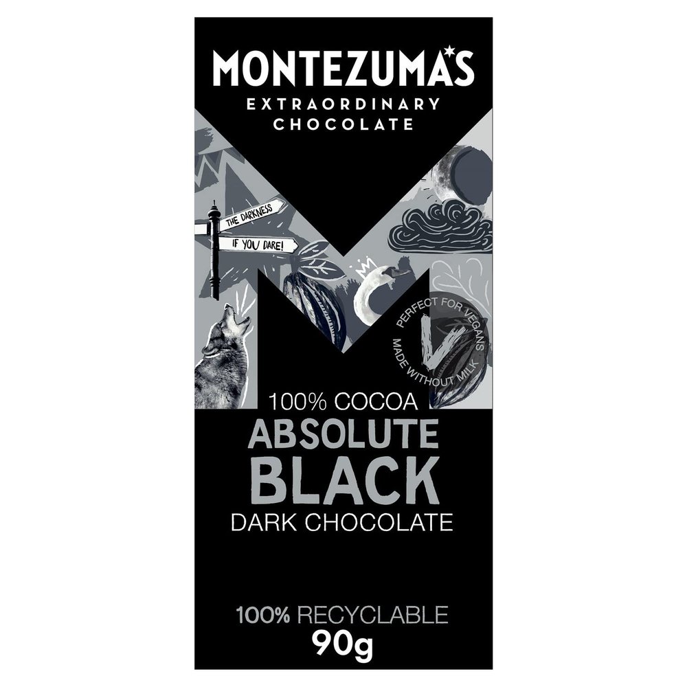 Montezuma Dark Chocolate Absolute Black 100% Cocoa 90g (Pack of 9)