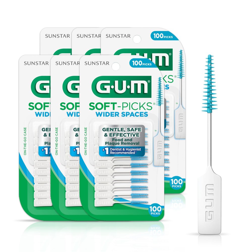 GUM Soft-Picks Wider Space, Easy to Use Dental Picks for Teeth Cleaning and Gum Health, With Convenient Carry Case, Dentist Recommended Dental Floss Picks, 100ct (6pk)
