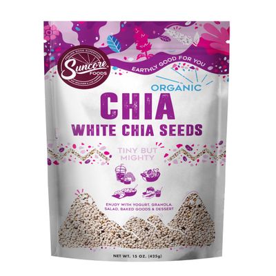 Suncore Foods Organic White Chia Seeds, Gluten-Free, Non-GMO, 15oz, 1 Pack
